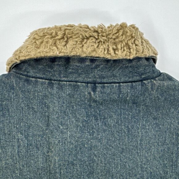 Gap Sherpa Denim Jacket Womens Medium Lined Blue Jean Trucker Cowgirl Distressed - Picture 9 of 16